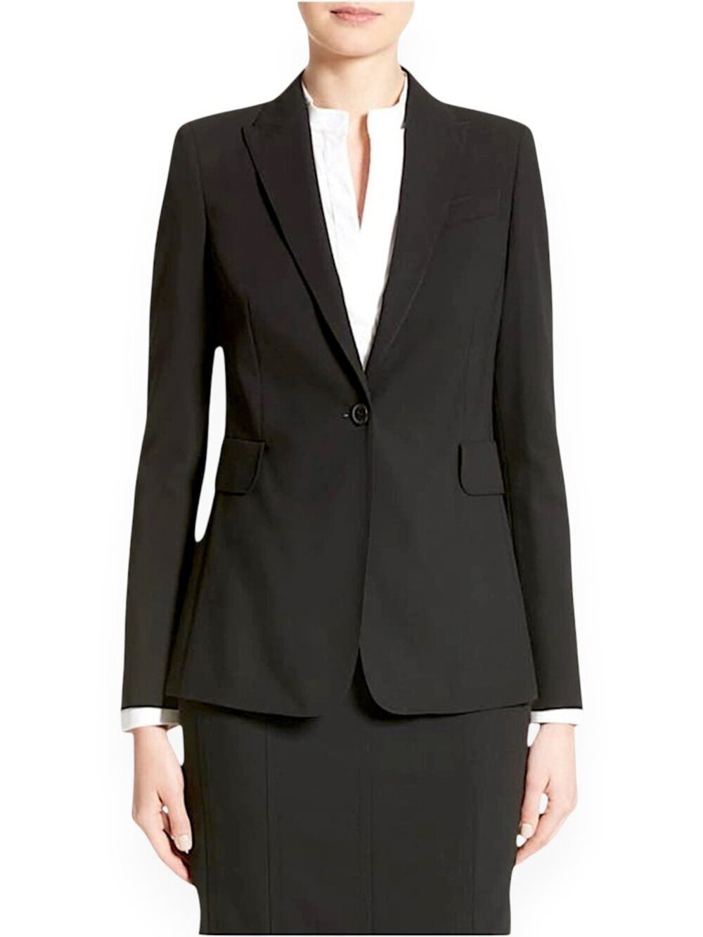 AKRIS Punto Black Long One-Button Jacket Blazer Business Career Suiting NWOT 14